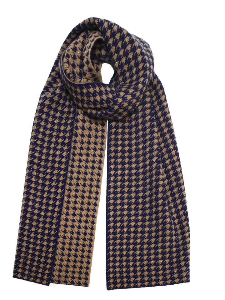 Lenço de caxemira de malha Hounds Tooth Kotara Camel Blue por atacado de Hommard