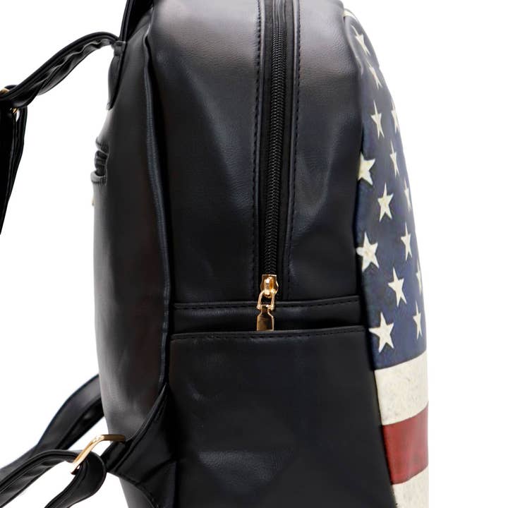 Cap Zone - Vente Sac à dos – femme - Sac à dos en cuir végétalien doux avec imprimé drapeau américain vintage17