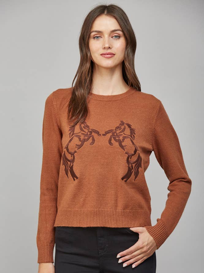 HORSE EMB CREW NECK SWEATER FW12218 for engroshandel hos FATE