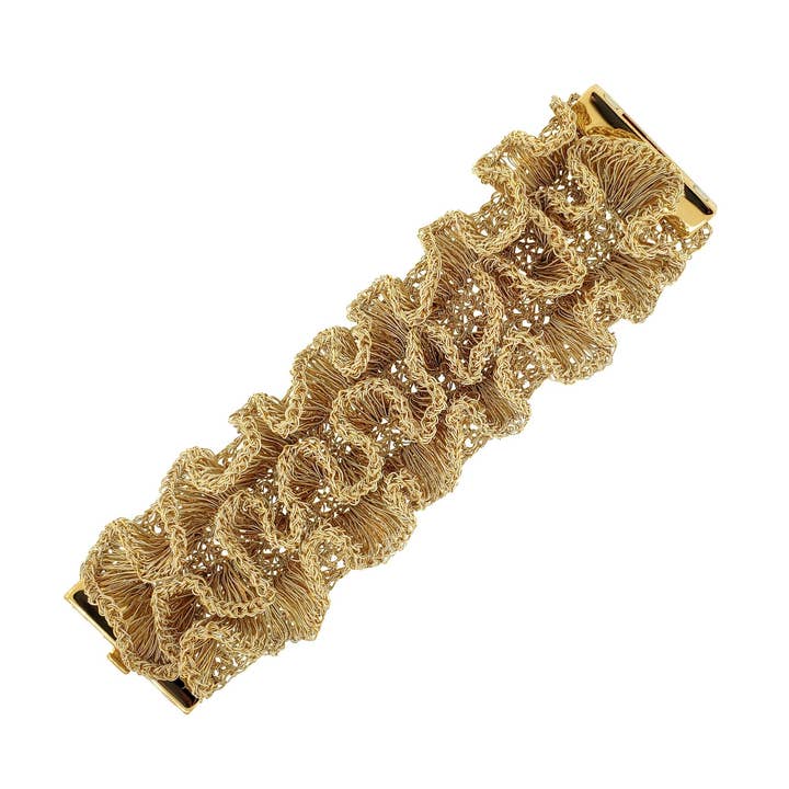 Vintage guld Rio håndlavet flæset hæklet armbånd for engroshandel hos Lavish By Tricia Milaneze