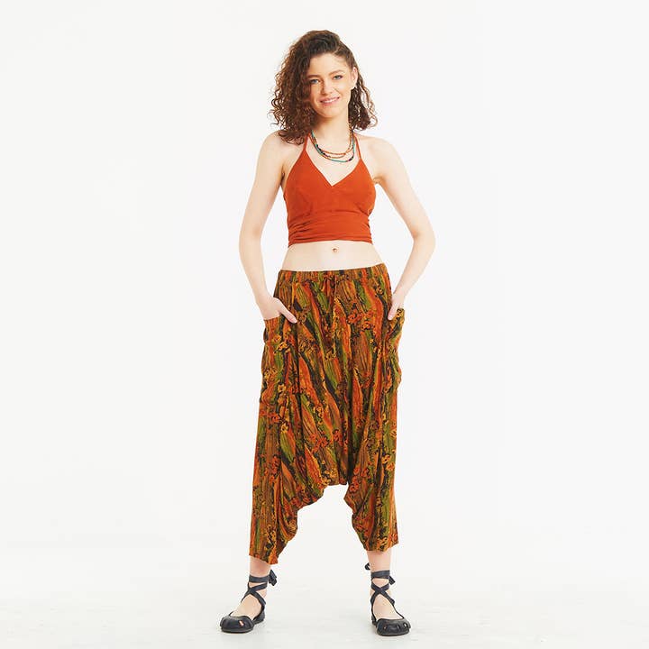 Ethnic Patterned Elastic Waist Capri Harem Pants for wholesale by Los Banditos