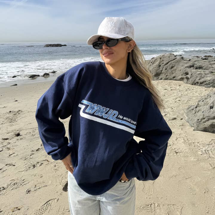 RESTOCK! | VINTAGE WWJD "SKATER" CREWNECK | NAVY for wholesale by He Would Love First