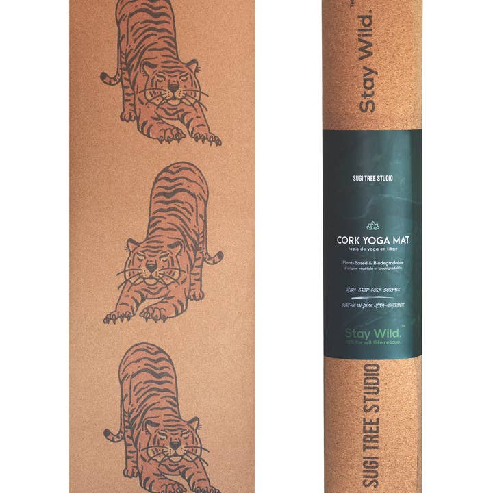 Downward Tiger Cork Yoga Mat for wholesale by Sugi Tree Studio