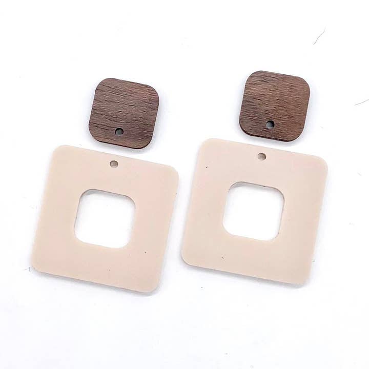 Walnut and Vanilla Double Squares DIY Earring Blanks for wholesale by Piddlin' Supply Co