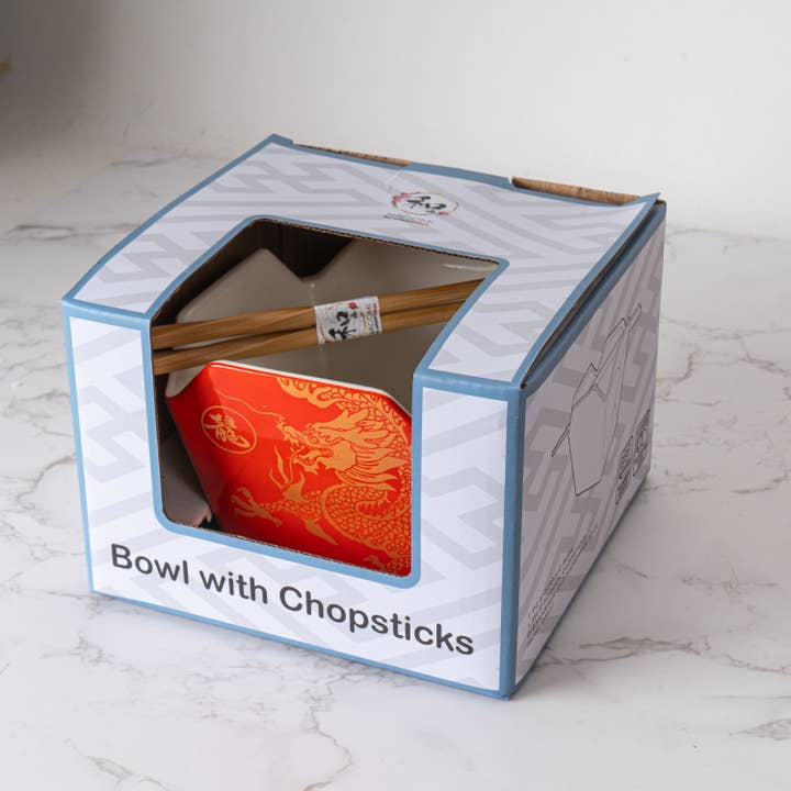 Urban Tokyo - Wholesale Serve Bowl - 16oz 5"W x 4"H Takeout Box Serving Bowl With Chopsticks Dragon (1/24)