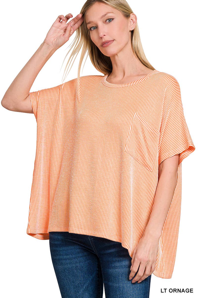 42POPS – wholesale Stickad topp - Dam – .SI-27212 Ribbad Oversized Kortärmad Topp6