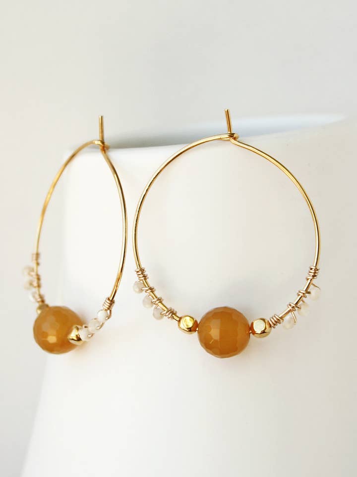 Agate Hoop Earrings | Yellow Gemstone Hoops for wholesale by Laura Stark Designs