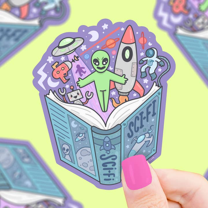 Sci-Fi Book Club Bookish Kitchen Vinyl Sticker for wholesale by Turtle's Soup