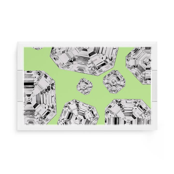 Plateau décoratif rectangulaire en acrylique vert lime avec pierres précieuses Got Rocks pour la vente par Nicolette Mayer Collection