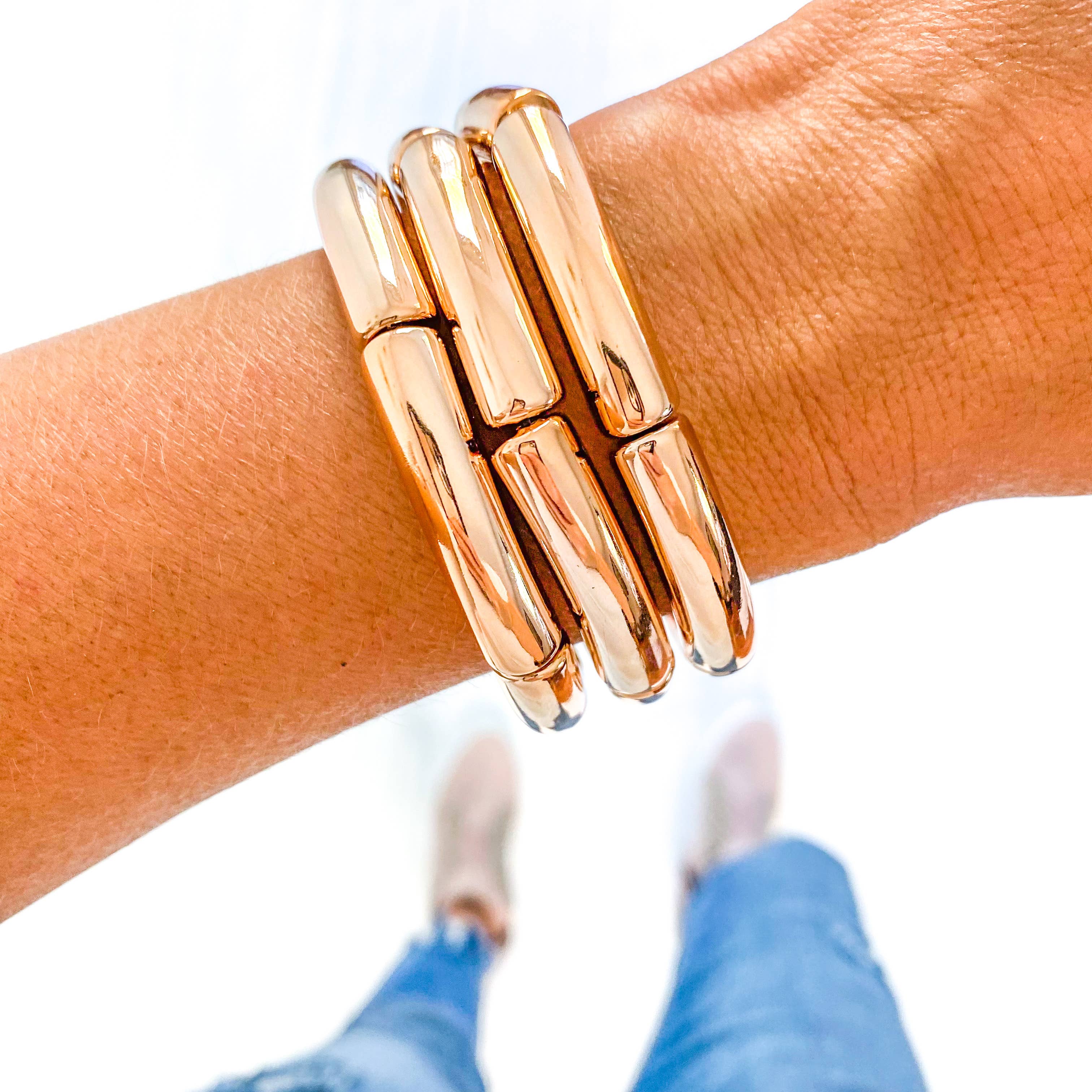 Savvy Bling - Wholesale Bangle Bracelet - Light Pink Marble & Rose Gold Acrylic Tube Bamboo Bracelet2