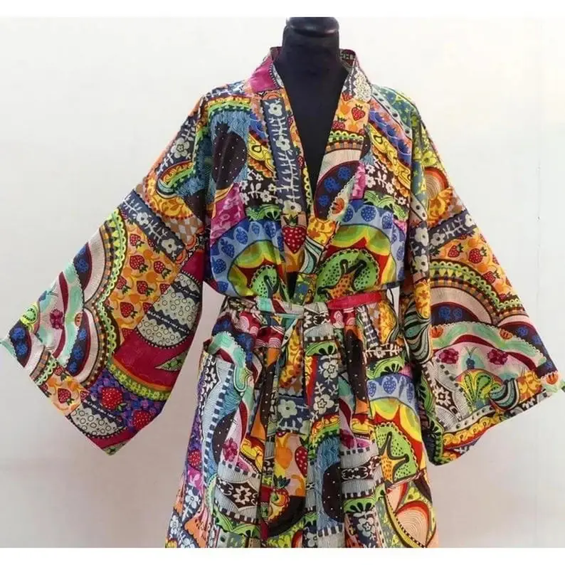 GYPSY STUDIO - Wholesale Kimono - Women's - Cotton ISRAILI PRINT Long Cotton Kimono Indian Handmade Robe1