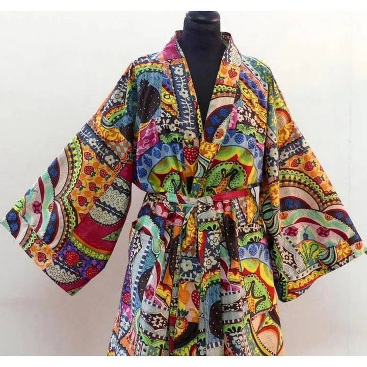 GYPSY STUDIO - Wholesale Kimono - Women's - Cotton ISRAILI PRINT Long Cotton Kimono Indian Handmade Robe1