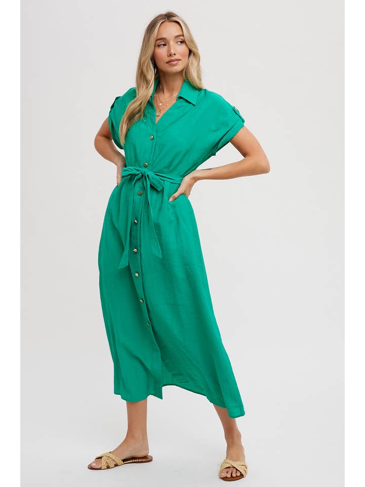 Bluivy – Vestido - Mulher por atacado – VESTIDO DE CAMISA COM CINTO DE MANGA ROLL-TAB15