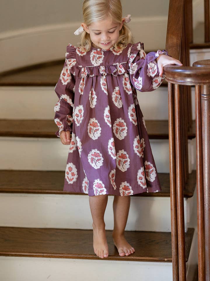 Sun House Children's - Wholesale Dress - Kids - Britta Dress in Intaglio Maroon2