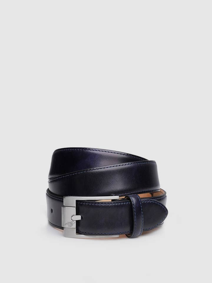 Vazul Plain TC, Cinto, Costura dupla, Toscana Calf, Azul por atacado de Heinrich Dinkelacker