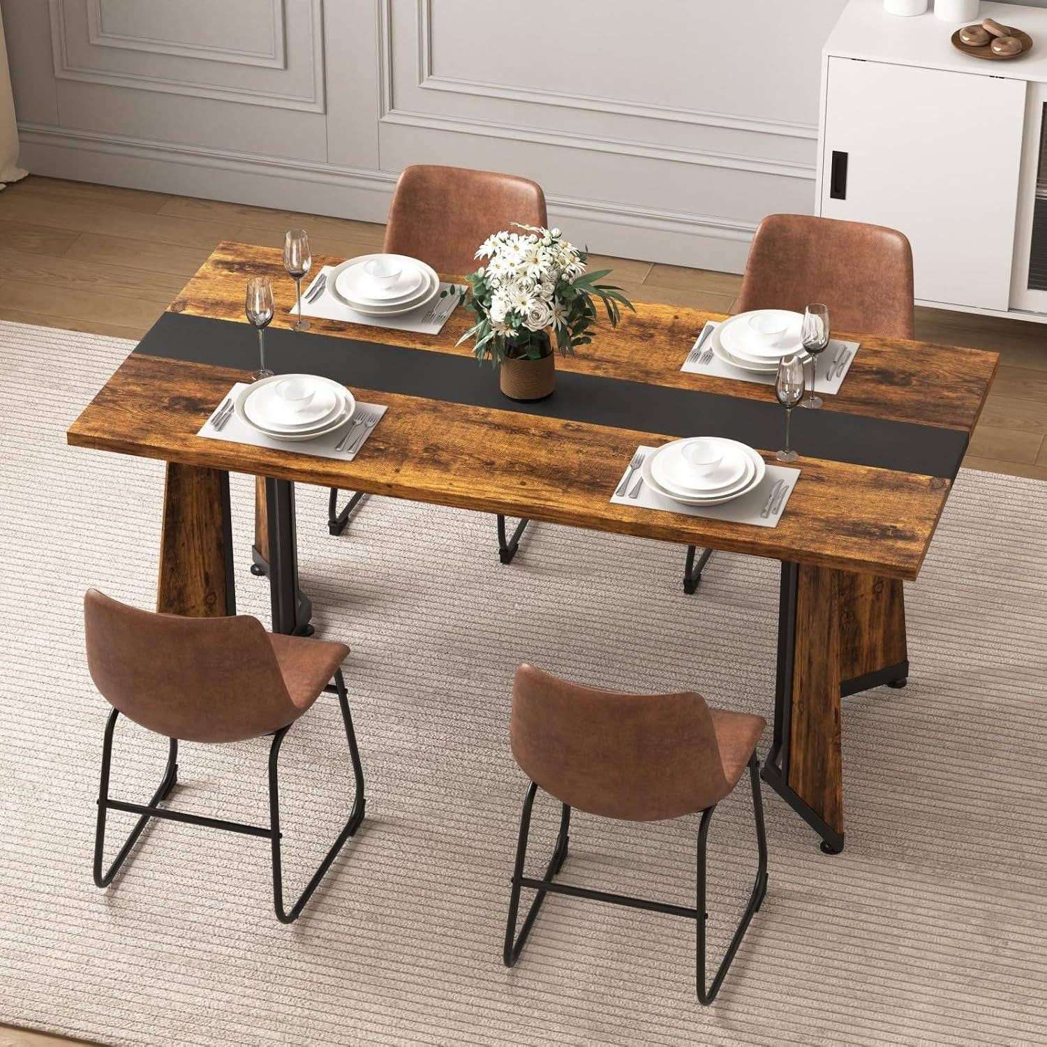 Brown Suede Dining Chairs Set Of 4 With 18 Inch High Back for wholesale on Faire6