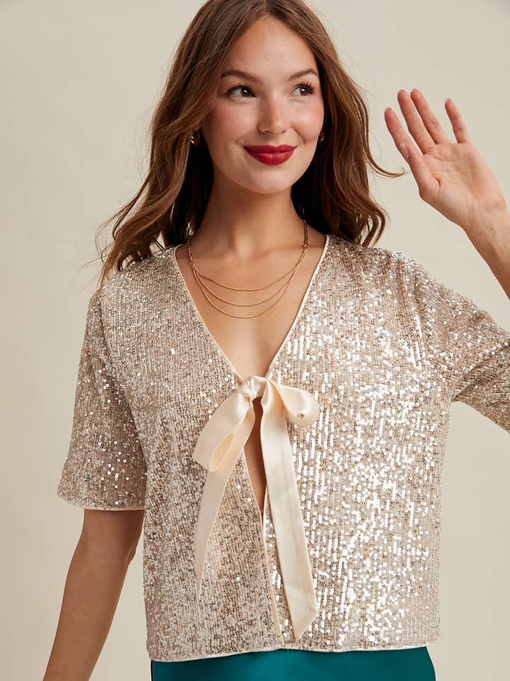 SEQUIN BOW DETAIL TOP / WL25-11118 for wholesale by Wishlist Apparel