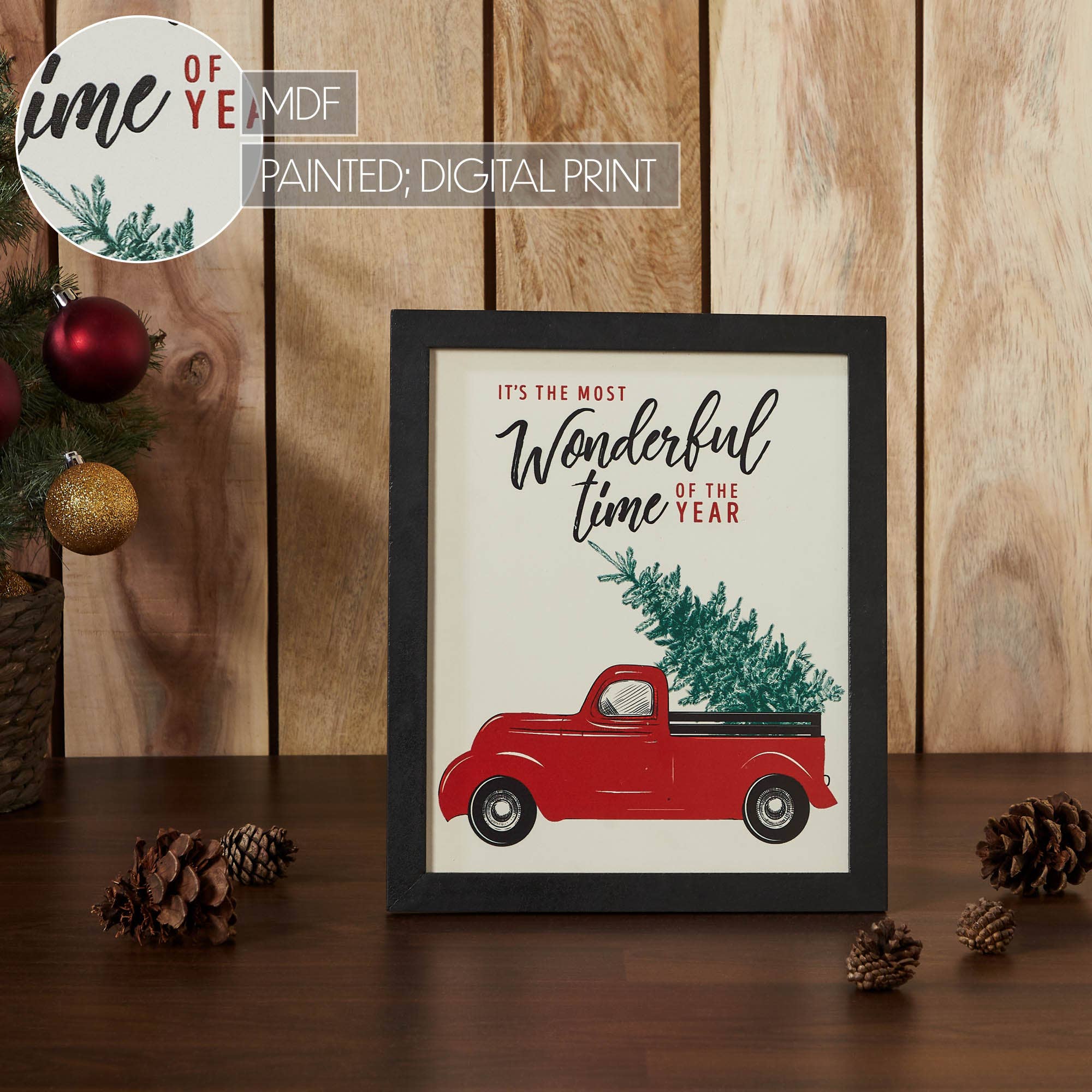 VHC Brands - Vente Pancarte - Panneau mural encadré It's The Most Wonderful Time Truck 12 x 101