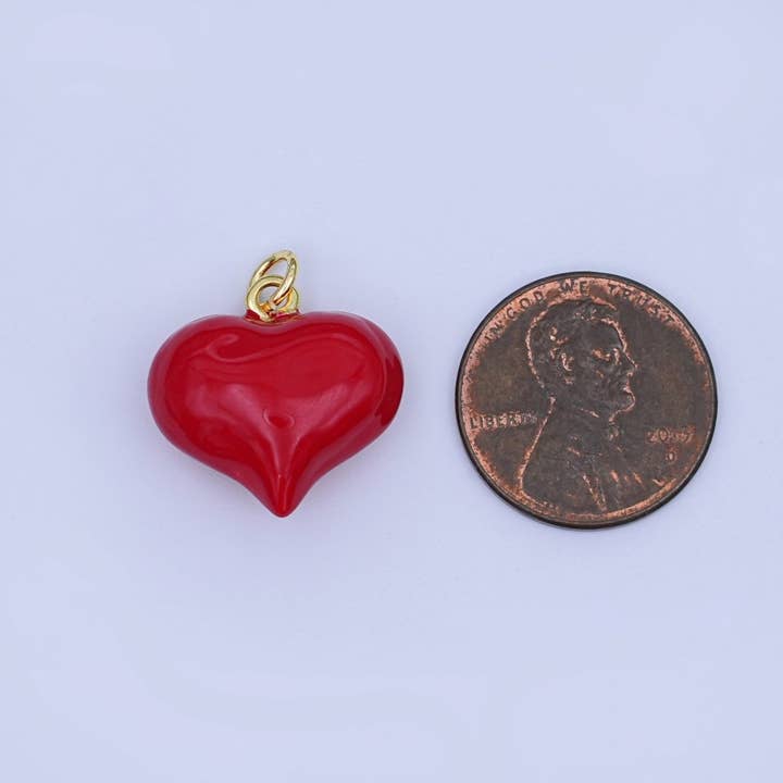Aim Eternal - Wholesale Individual Charm/Pendant - 124K Gold Filled 18.5mm Red Enamel Heart Chubby 3D Multidimensional Charm | W2012