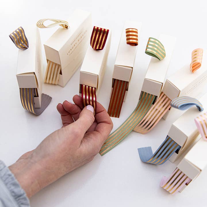 Bespoke Letterpress - Wholesale Ribbon – Gift wrapping - Red Gold Foil Striped Ribbon - 10 metres2