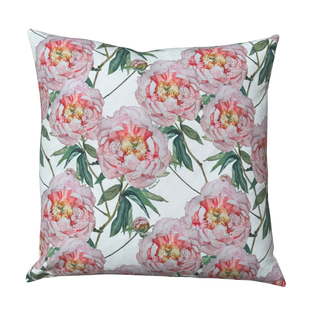 Goose and Willow - Wholesale Throw/Decorative Pillow - Throw Pillow - Light Pink Peony Repeat on Linen Cotton1
