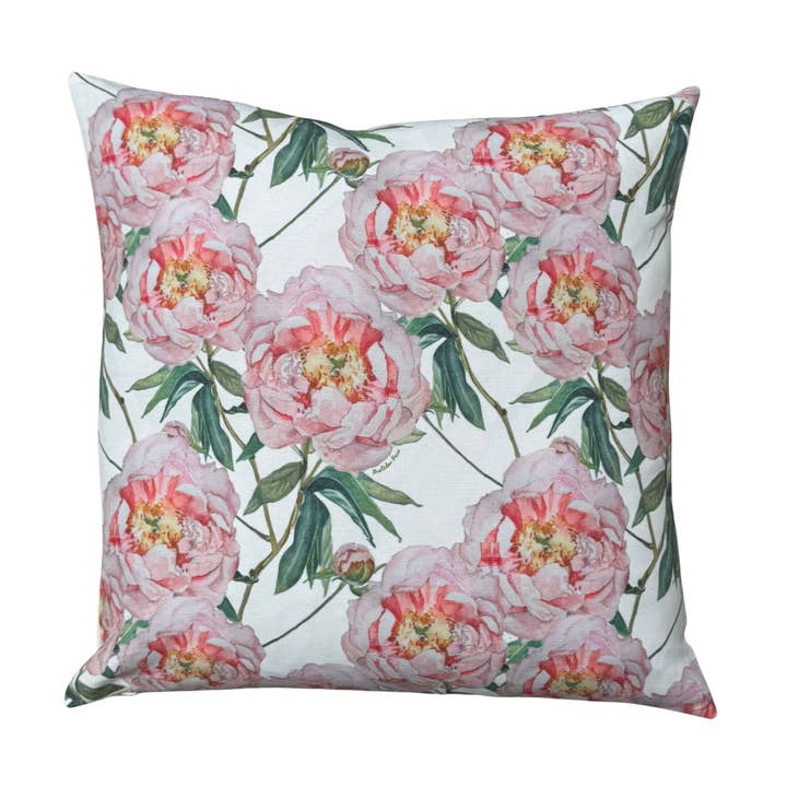 Goose and Willow - Wholesale Throw/Decorative Pillow - Throw Pillow - Light Pink Peony Repeat on Linen Cotton1