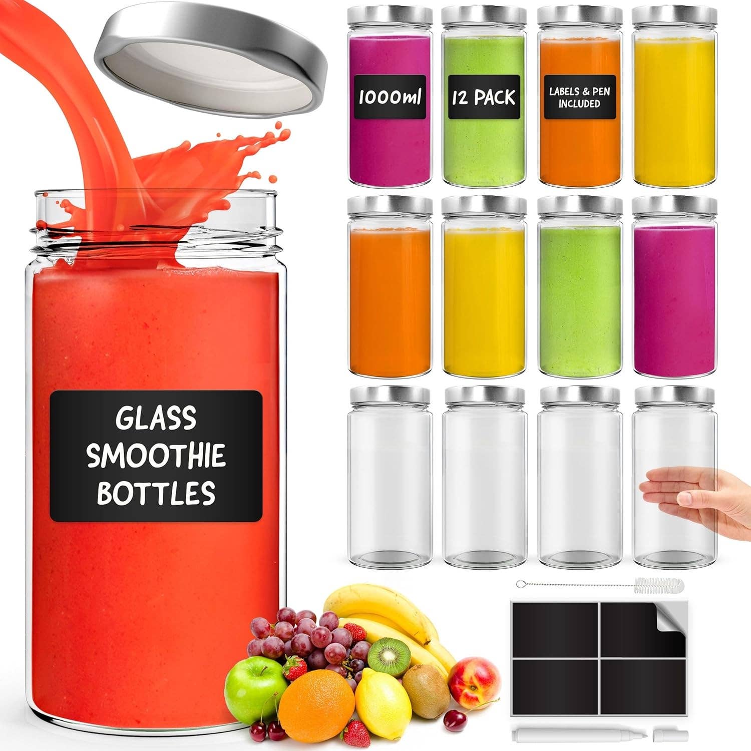 Jara Trading – wholesale Jar – Glass Mason Jars with Lids 750ml - 6 Pack, Leakproof Glass Bottles with Lids for Airtight Seal, Drinking Bottle Ideal for Smoothies, Milkshakes, Sauces, Food Storage, Juices, Beverages, Infused Water7