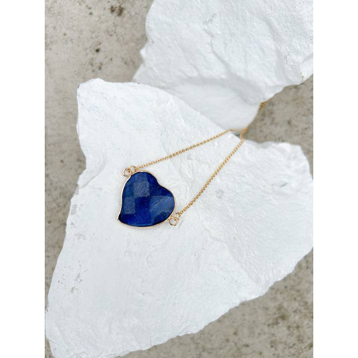 Roc Jewellery - Wholesale Pendant/Charm Necklace - Lapis Lazuli Connector Heart Gold Plated Necklace1
