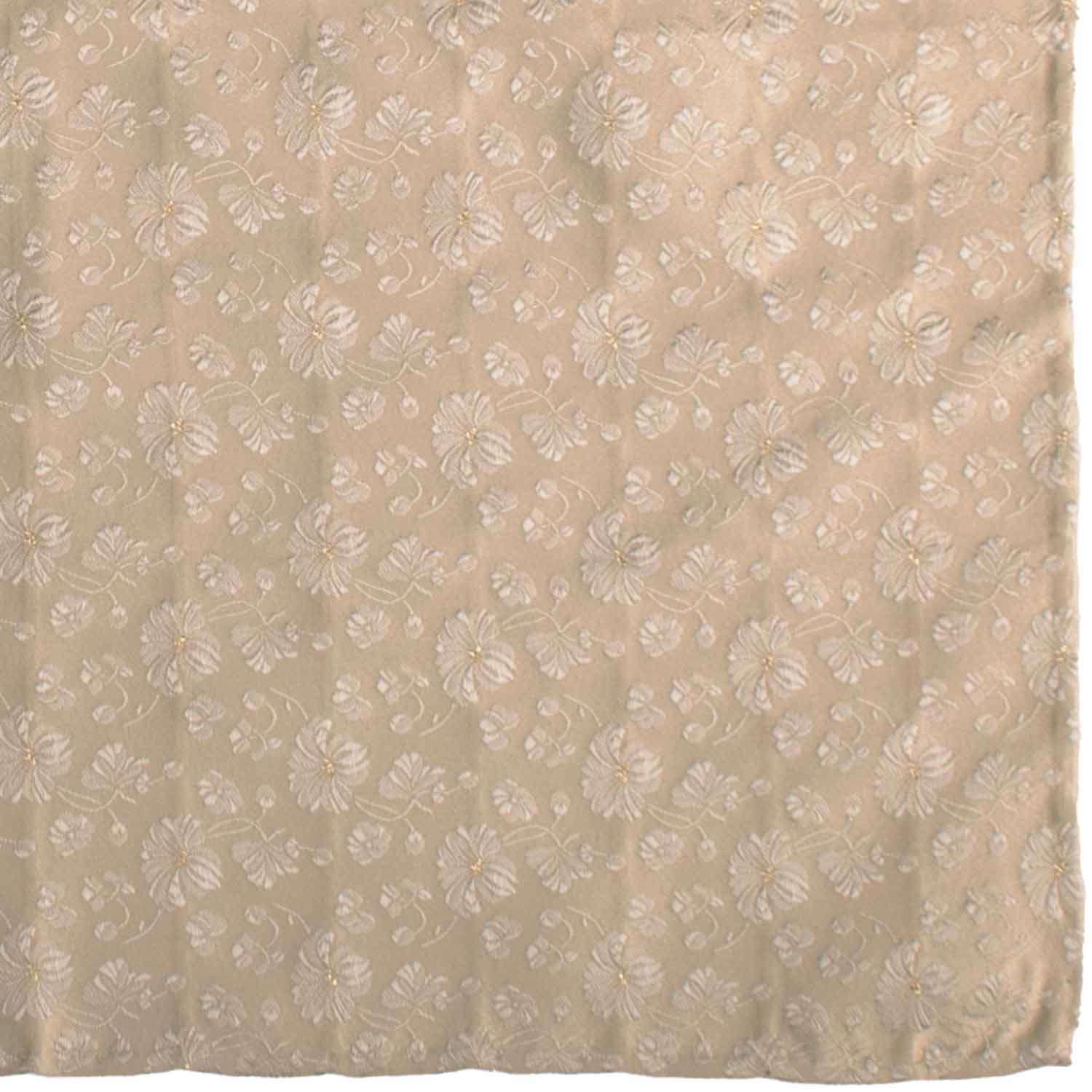 Graffeo Cravatte - Wholesale Handkerchief - Men's - Vintage Champagne-Colored Silk Pocket Square with Silver Gray Floral Gold Lurex POCV10311