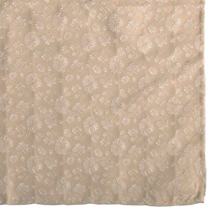 Graffeo Cravatte - Wholesale Handkerchief - Men's - Vintage Champagne-Colored Silk Pocket Square with Silver Gray Floral Gold Lurex POCV10311