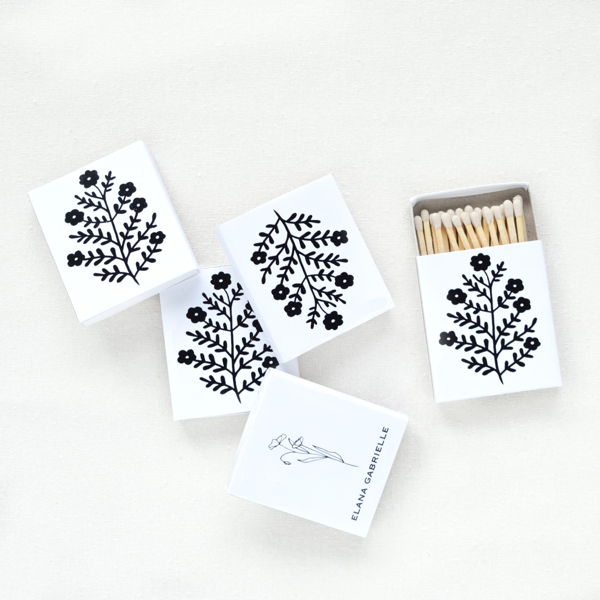 Elana Gabrielle - Wholesale Matches - Floral Matchbox - Black and White0