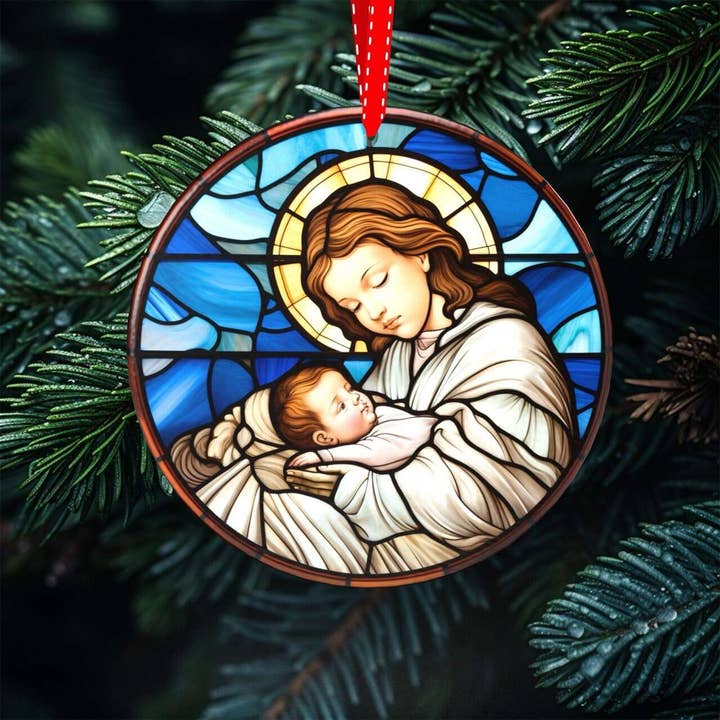 Peeping Tom's Cottage - Wholesale Ornament Set - Heavenly Glow - Set of 7 Stained Glass Nativity Scene Ornaments for Christmas Tree Decor4