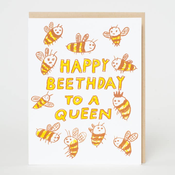 Bee Birthday Queen Letterpress Greeting Card by Egg Press for wholesale by Egg Press Manufacturing
