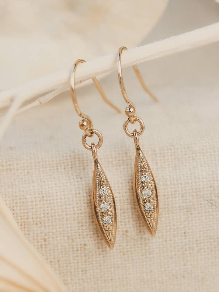 Solid Gold Modern Triple Diamond Peak Drop Earrings for wholesale by Lacee Alexandra Jewelry