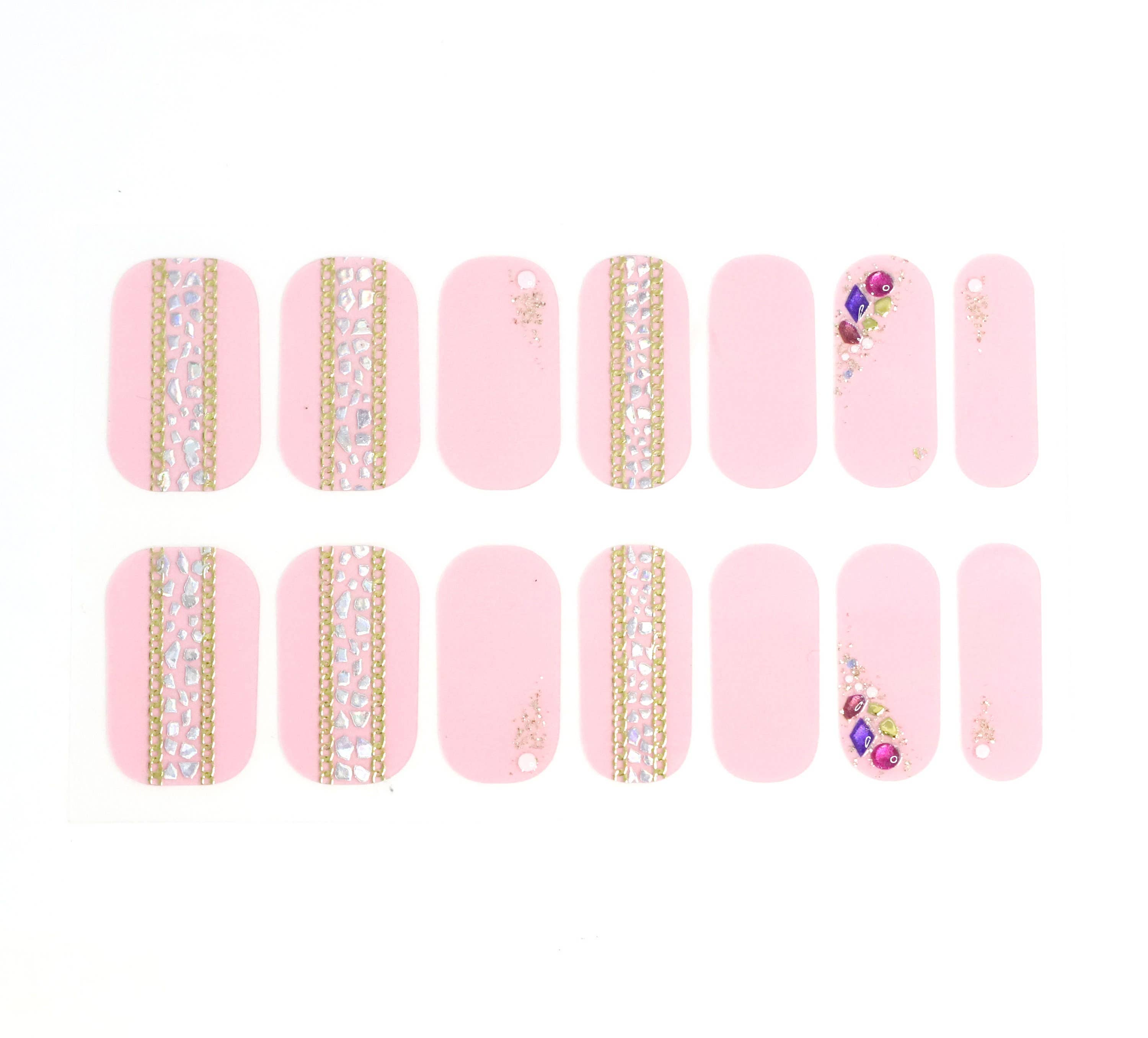 ClebleNails – wholesale Nail art/decal – Pink Pastel Nail Wraps / Neutral Transparent Nail Polish Strips / Silver Gold 3D Gem Stripe Nail Stickers / Spring Nail Wraps Free Shipping1