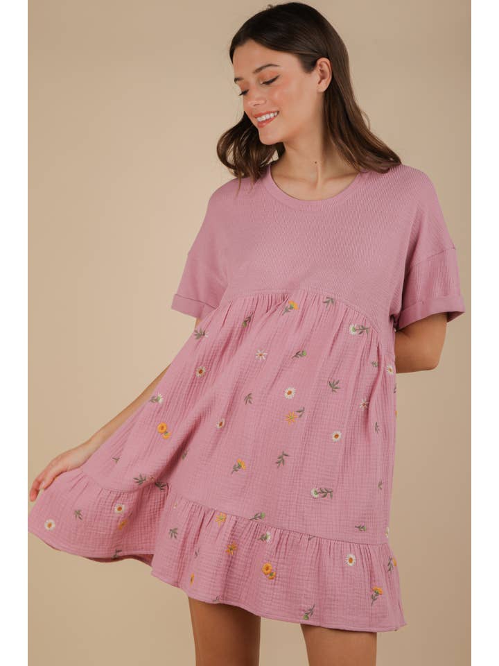 VERY J - Wholesale Dress - Women's - ND31718-Oversized Floral Embroidered Knit Mini Dress6