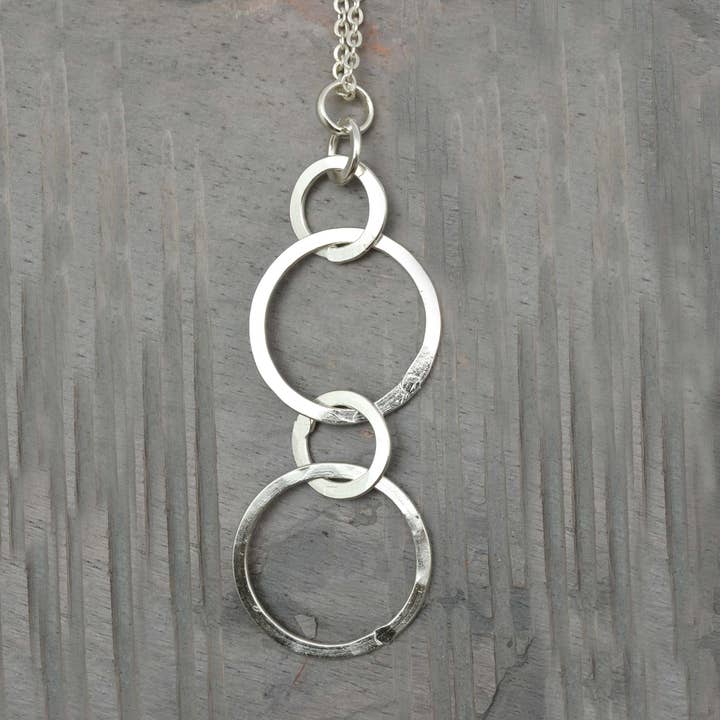 Silver Plated Pendant Necklace - Vertical Circle Links for wholesale by Anju Jewelry