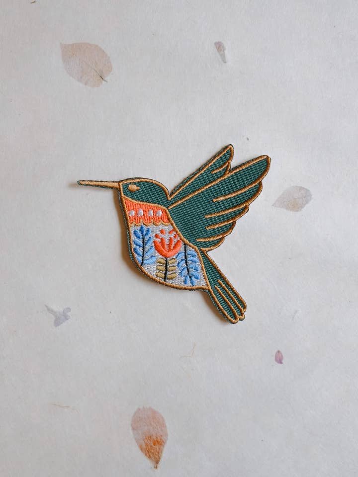 Hummingbird Iron-On Patch (New Size 2.63” x 2.75”) for wholesale by Justine Gilbuena
