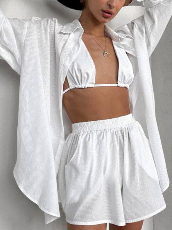 Cotton Underwear Pajama Set Women 3 Piece White N5A382 for wholesale on Faire5