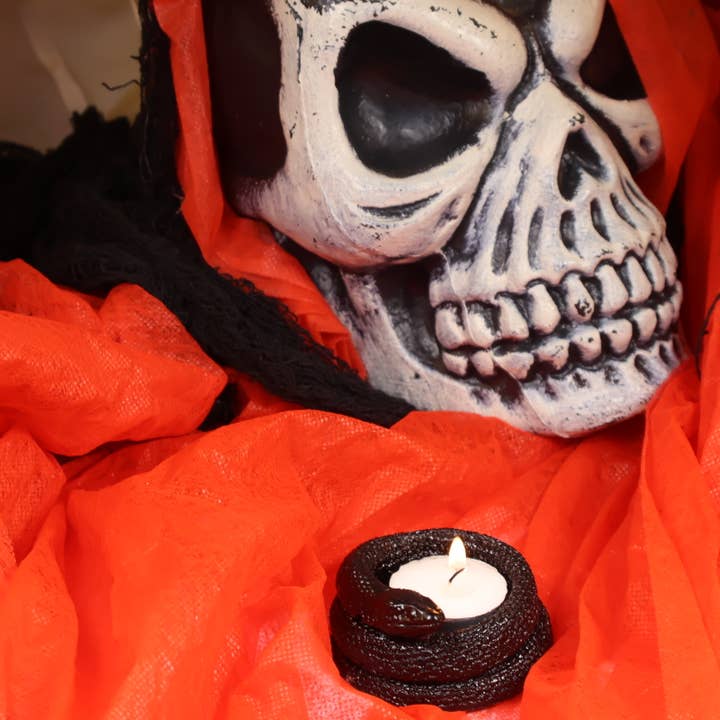 Halloween Snake Candle Holder – Gothic Black Resin Handmade Halloween Décor for wholesale by KIZIMA