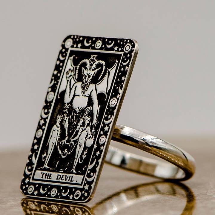 The Devil Tarotkaart gegraveerde 925 sterling zilveren bandring voor wholesale door DreamedBy