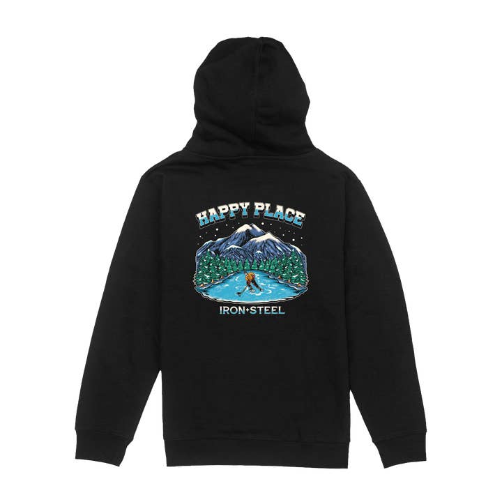Happy Place Hockey Youth Hoodie for wholesale by Iron+Steel Hockey