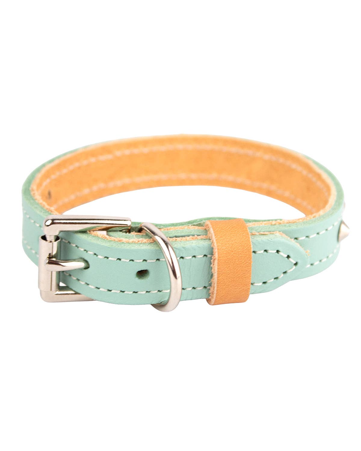 Hiro + Wolf – wholesale Pet collar – Dog – Luxury Leather Duo Tone Studded Dog Collar 'Mint + Tan'0
