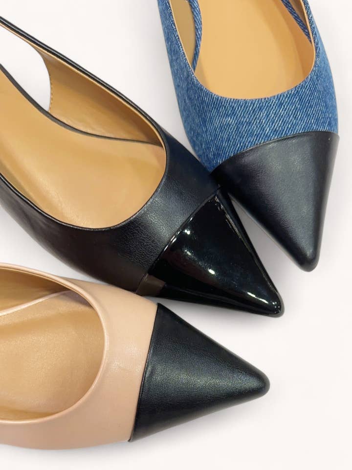 ASSERT-04 CAP TOE POINTED-TOE SLINGBACK FLATS for wholesale by CCOCCI