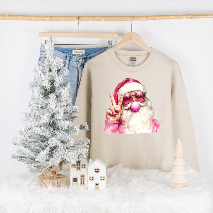 Duo Couture - Wholesale Graphic Sweatshirt - Women's - Bubble Gum Santa Crewneck1