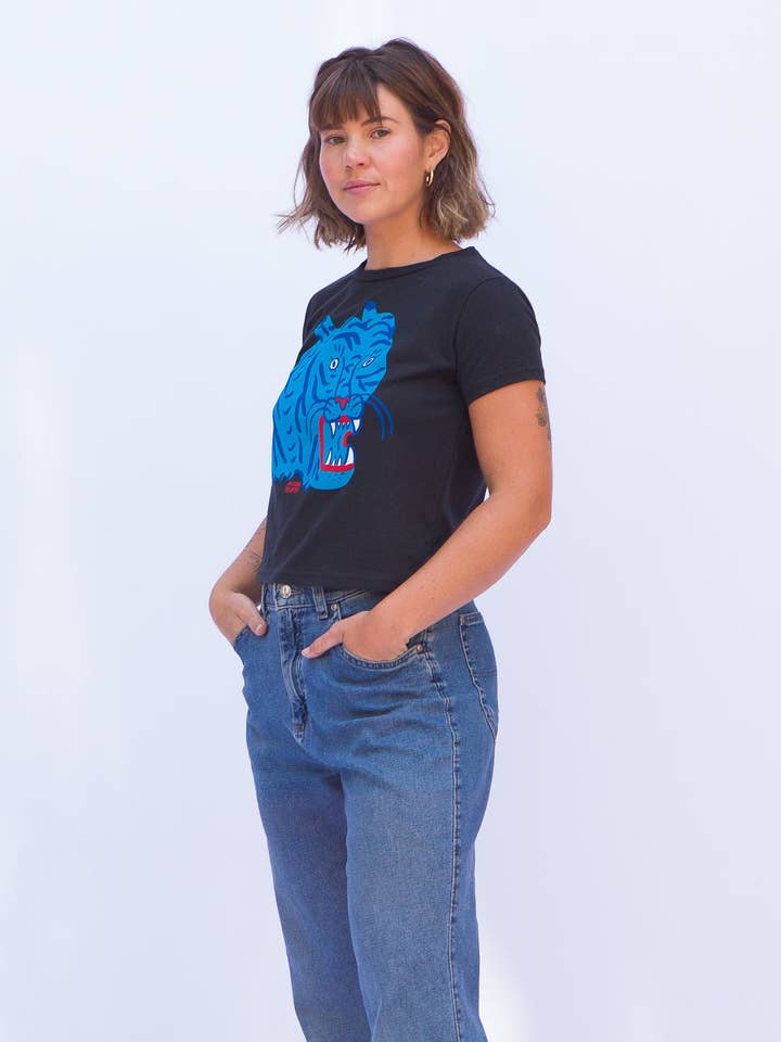 Culk - Wholesale Screen Printed T-Shirt - Women's - Blue Tiger Women's Tee Black1