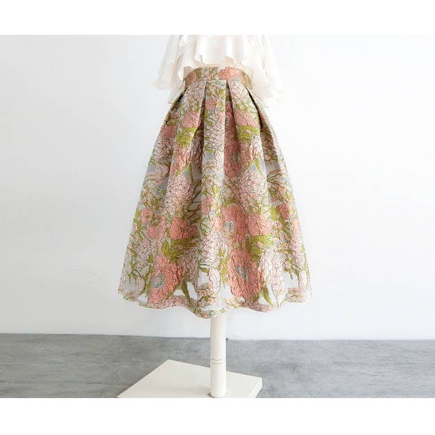SK048Y Pink Floral Embroidered High Waist Organza Skirt for wholesale on Faire5