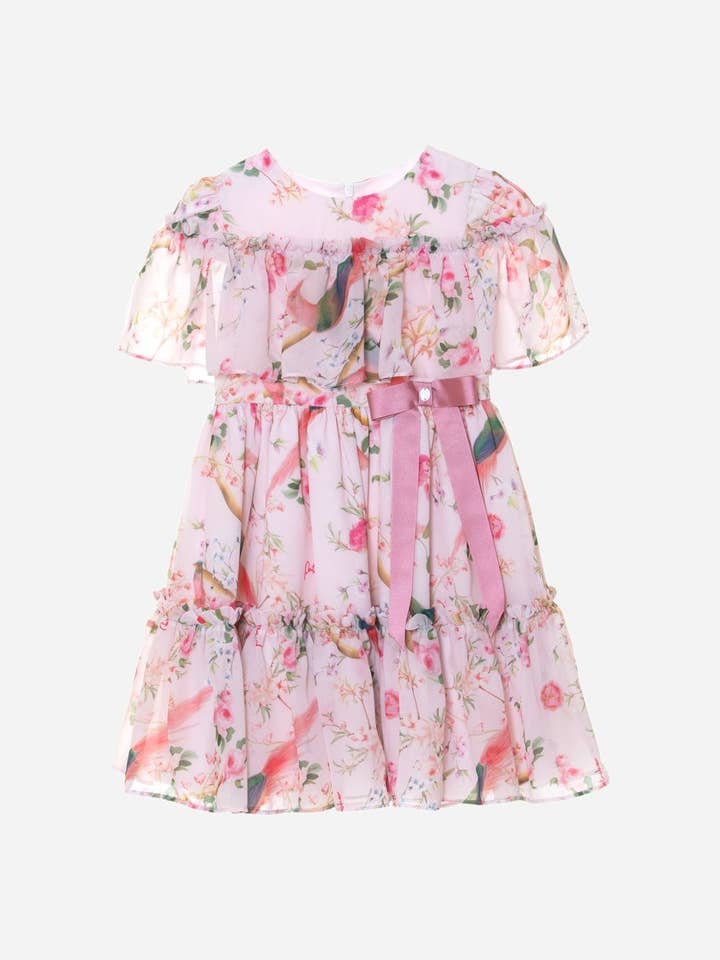 Meisjes roze jurk met bloemenprint voor wholesale door Patachou