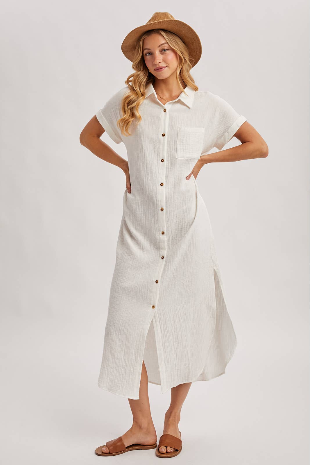 Bluivy - Wholesale Dress - Women's - BUTTON UP MAXI SHIRT DRESS WITH POCKET66