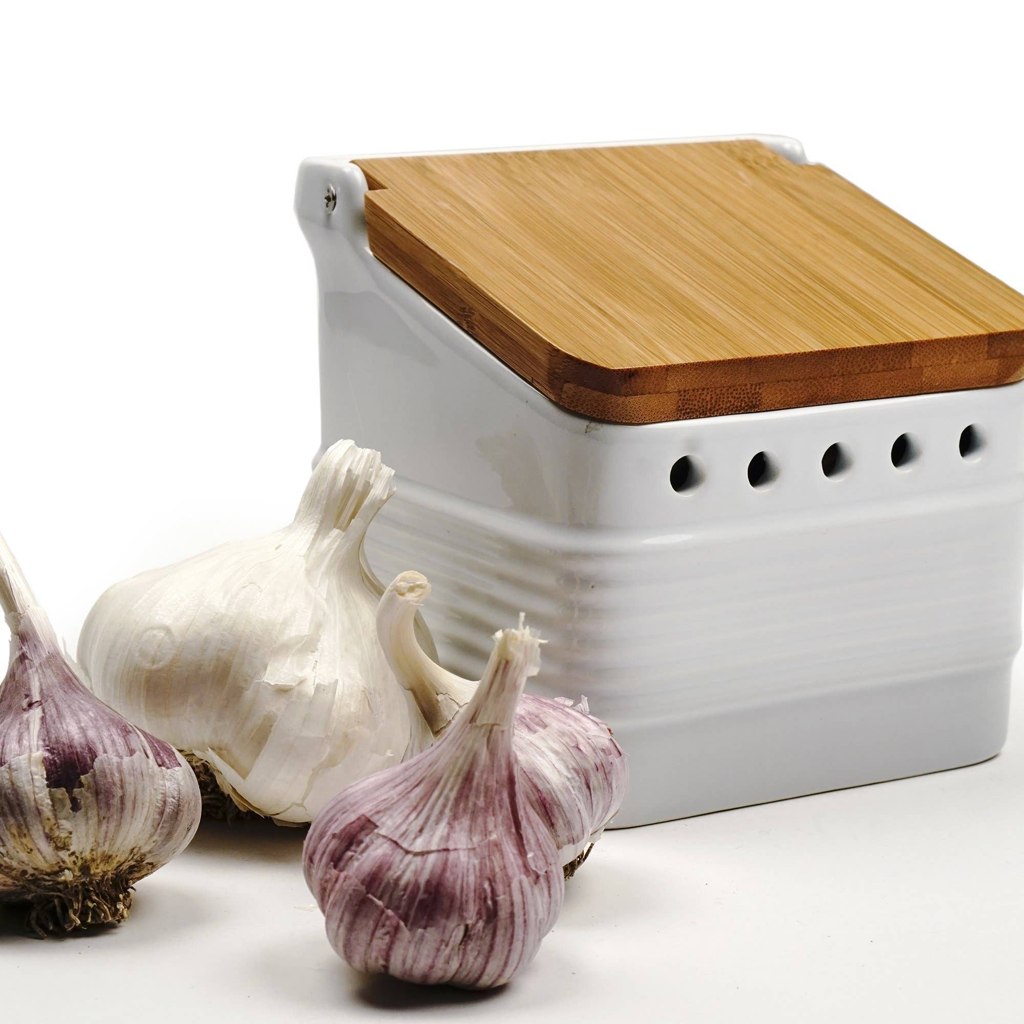RSVP International - Wholesale Kitchen Tool/Gadget - Stoneware Garlic Keeper - White2